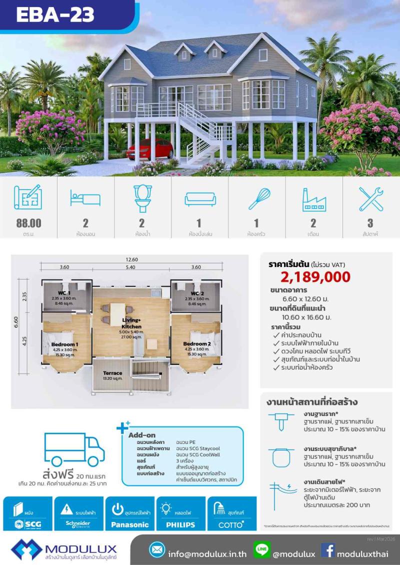 บ้านสำเร็จรูปโมดูลักซ์สไตล์อิงลิชคอทเทจ EBA-23